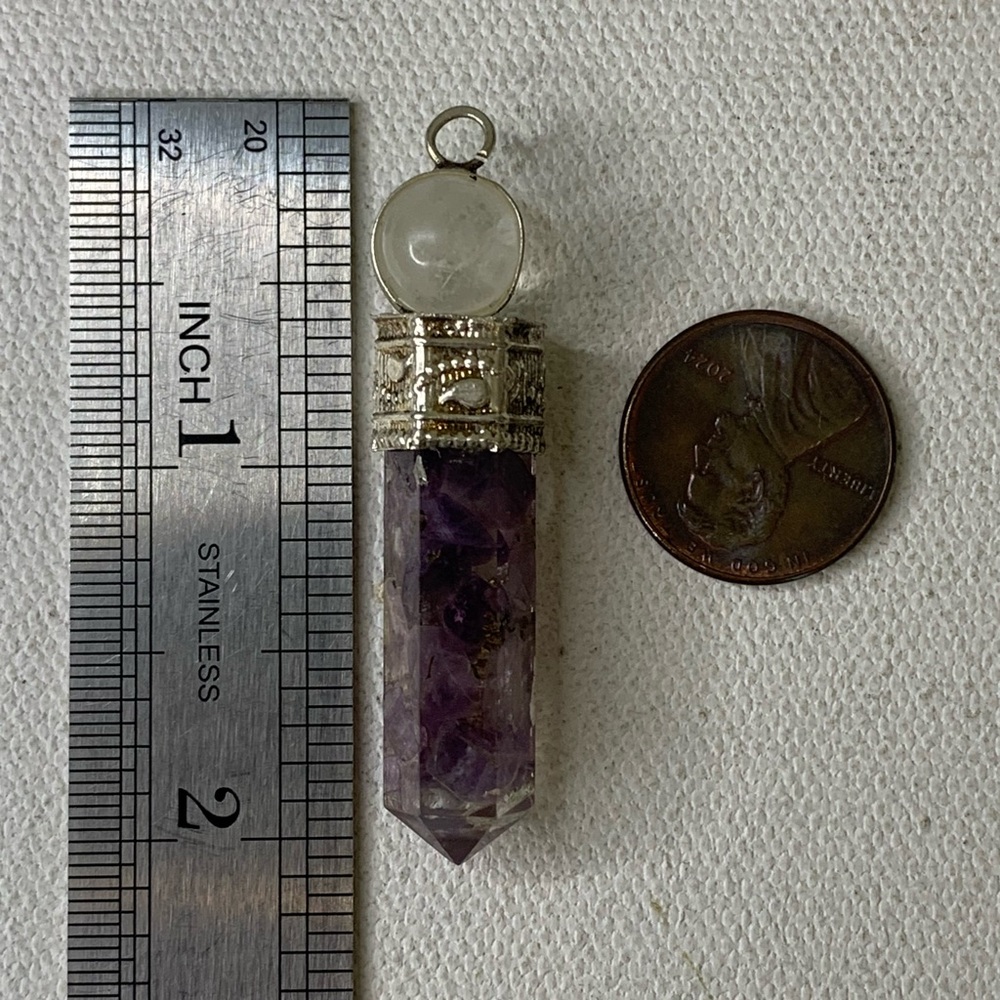 Purple Amethyst Organite Point Pendant Faceted With Crystal Ball Silver Plated - Picture 7 of 7